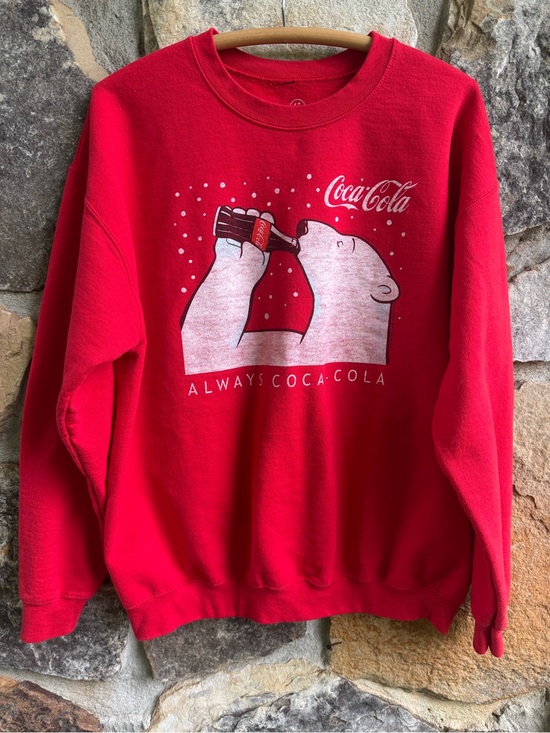 Coca Cola Tops - Coca-Cola Red Crewneck Sweatshirt with Polar Bear Graphic Medium Oversized